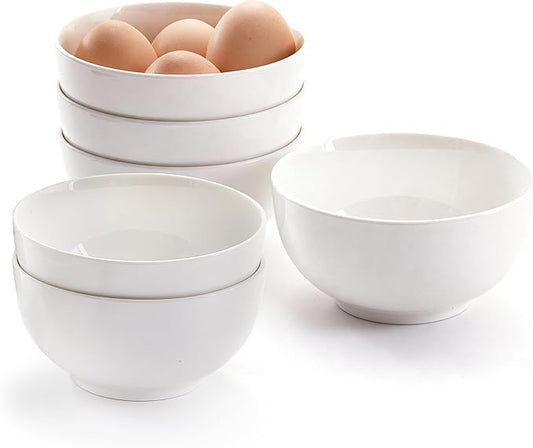 AntoKueh 5-Inch Ceramic Cereal Bowls Set of 6, 16oz Small Bowls for Breakfast, Snacks, Dessert - Microwave & Dishwasher Safe, White