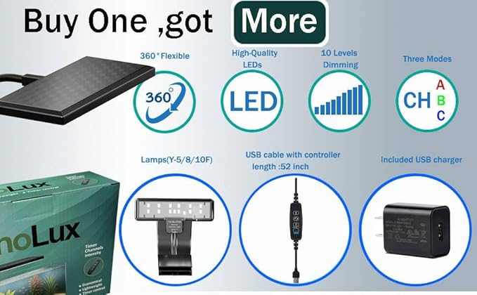 Mini Clip-On Aquarium Light 10W Full Spectrum LED for Nano & Betta Fish Tanks, Timer & 10-Level Dimmer, Freshwater Planted Desk Aquariums 3–8 Gallons