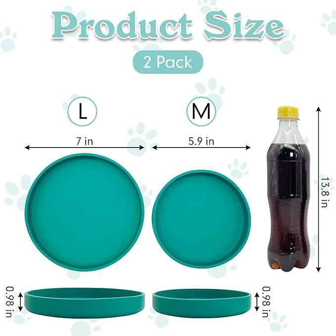Silicone Cat Food Bowl Shallow Dishes 5.9in Wide Cats Bowls Kitty Plates Relief Whisker Fatigue Puppy Feeding Bowl for Dry Food and Wet Food Indoor (Round Green)
