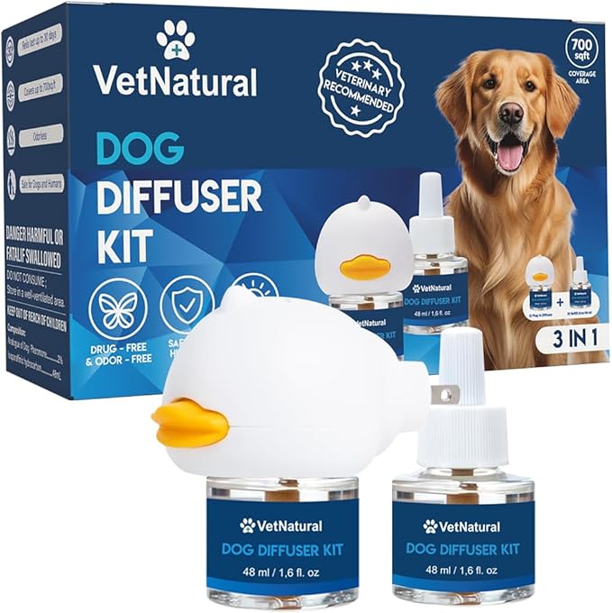 SINCE 1871 GÜLLÜOGLU Vetnatural Dog Calming Diffuser Plug-in with Natural Pheromone Formula – 60 Day Refill Kit for Dogs, Stress & Anxiety Relief, Indoor Behavior Support