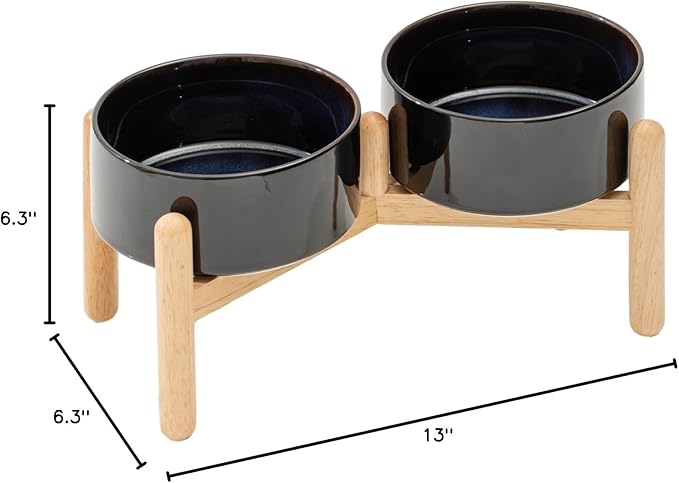 Havniva Ceramic 6.1inch Raised Dog Bowl with Stand for Small and Medium Breed Dog Dish Pet Food and Water Bowl (Double Bowl with Stand - Starry Sky, 28oz)