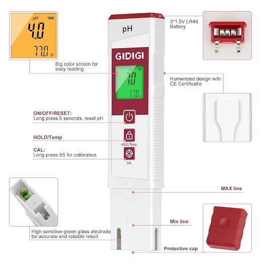Digital pH Meter, 2 in 1 pH Temp. ATC Tester Pen for Water | pH Test Strip Function,PH Tester for Water, Pool, Hydroponic & Soil | Accurate PH Meter for Aquarium, Food & Plants