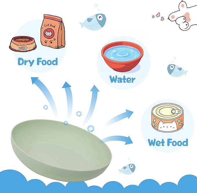 [8 Pack] Cat Dishes Whisker Friendly, Shallow Wide Cat Food and Water Bowl, Durable Wheat Straw Cat Bowls for Indoor Cats