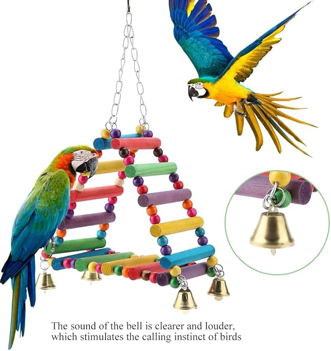 Parrot Swing, Bird Parakeets Wooden Toys Foraging Wall Hanging Standing Toy Climbing Hammock Swing Colorful Chewing Ladder Bird Cages Perch Accessories Lovebirds Finch Budgerigars Cockatiel Mynah