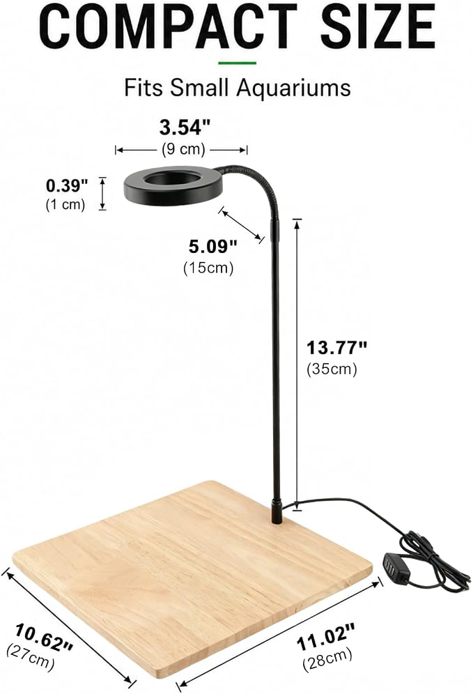 Aquarium Light Full Spectrum LED10W Light with Timer Auto On/Off | Betta Fish Tank Light,Nano Terrarium Fish Tank Lamp,3 Light Colors + Dimmable Brightness