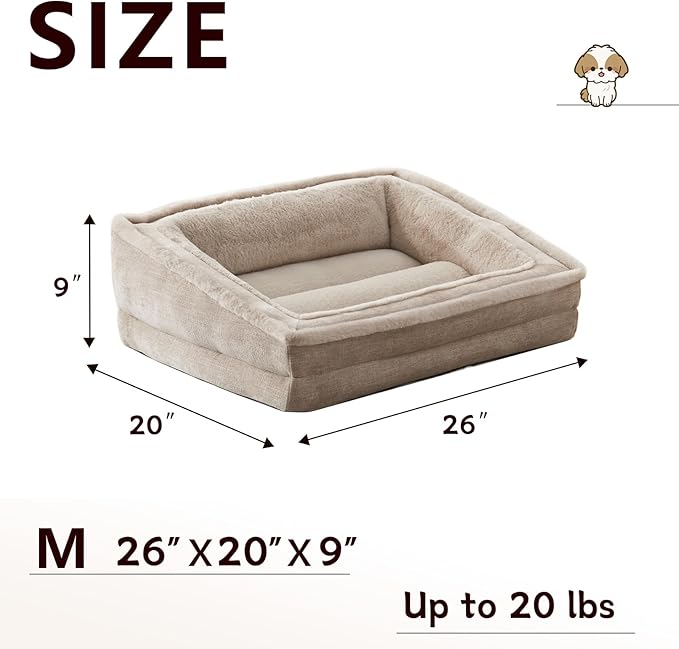 Laojin Balhen Cat Couch for Pets, Washable Cat Beds for Indoor Cats, Super Soft Plush Supportive Dog Couch Bed for Puppy and Kitten with Anti-Slip Bottom, 26inch, Beige