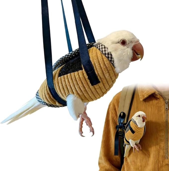 Bird Sling Carrier Bag, Parrot Restrained Vest Escape Resistant Birds Carrier Harness for Budgie, Cockatiel, Green-cheeked Conure, Soft Bird Diaper Flight Suit, for Daily Outdoor & Nail Trimming (S)