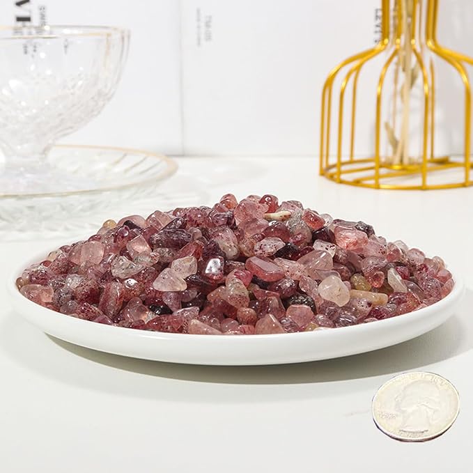 Erliway Natural Strawberry Quartz Tumbled Chips Crushed Crystal Stone 7-9mm | Polished Healing Crystal Chips Healing Reiki Crystal Jewelry Making Home Decoration, Aquarium, Vase Fillers, Plants Décor