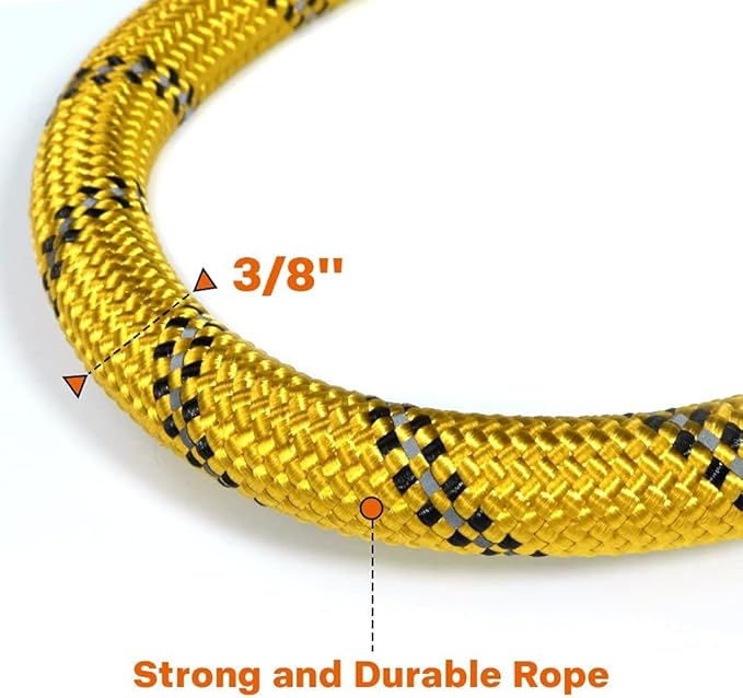 Taglory Rope Dog Leash 5 FT with Comfortable Padded Handle, Highly Reflective Threads Leash and Anti-Tangle Clip for Walking Small Dogs, 3/8 inch, Yellow