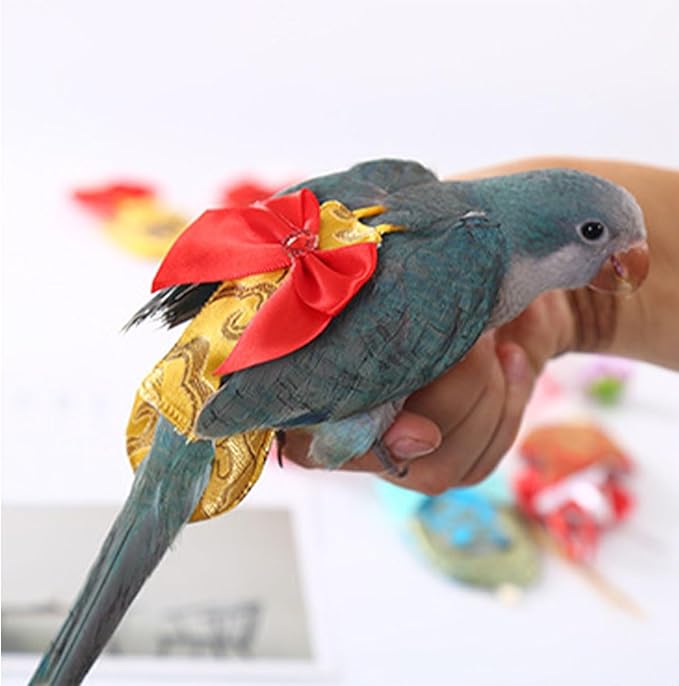 Escape-Proof Parrot Adjustable Flight Suit with Bow(Without Leash), Standalone Reusable Bird Nappy Clothing for Cockatiels,Parakeets & Medium Parrots - Breathable Nylon(Yellow Nylon-M)