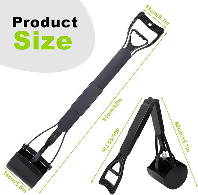 32‘’ Pooper Scooper, Foldable Pooper Scooper for Large Medium Dogs, Poop Pick Up Tool for Yard, Lawns, Grass(Black)