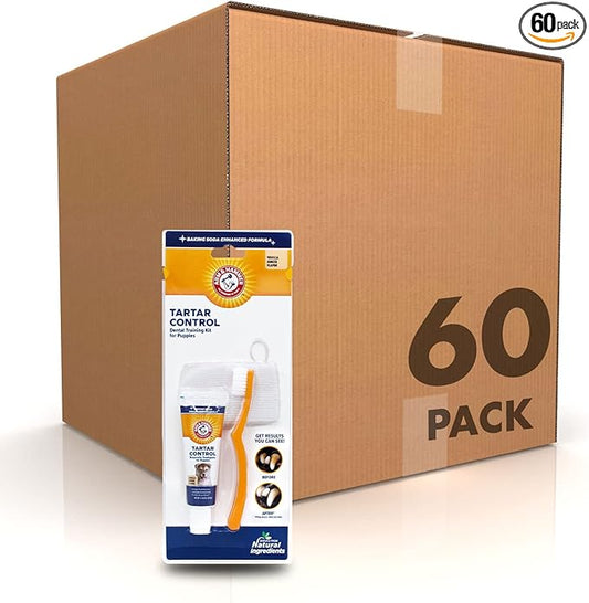 Arm & Hammer for Pets Tartar Control Dental Training Kit for Puppies - Dog Toothbrush, Toothpaste, & Fingerbrush, Total Kit for Ideal Puppy Dental Health - Vanilla Ginger Flavor, 0.84 Oz-60 Pack