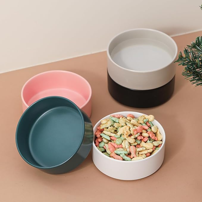 Ceramic Dog Bowl for Food and Water - Pet Feeder Bowl for Small Dogs and Cats - Heavy Ceramic Feeding Dish with Non Slip Base - Dishwasher & Microwave Safe - 5 Inch - 1.4  Cups - Pink