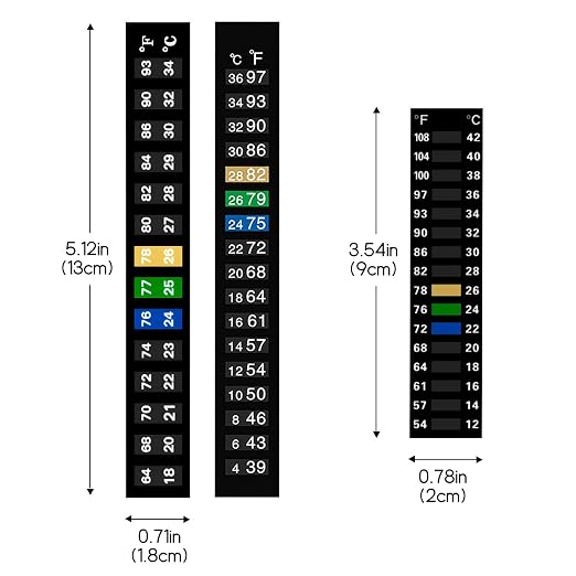 18 PCS Aquarium Thermometer Strips Stick on Fish Tank Temperature Gauge, Temperature Sensing Digital Stickers for Jars Fermentation Brewing, 39-97 °F & 54-108 °F & 63-93 °F