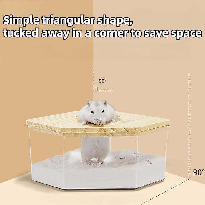 Hamster Sand Bath Box Container, Mini Pet Sandbox Lid Design Take Bath Wooden Sandbox Dust Bath, Transparent Bathroom & Digging Box Acrylic Hamster Litter Box Small Animal Accessories (D Large)