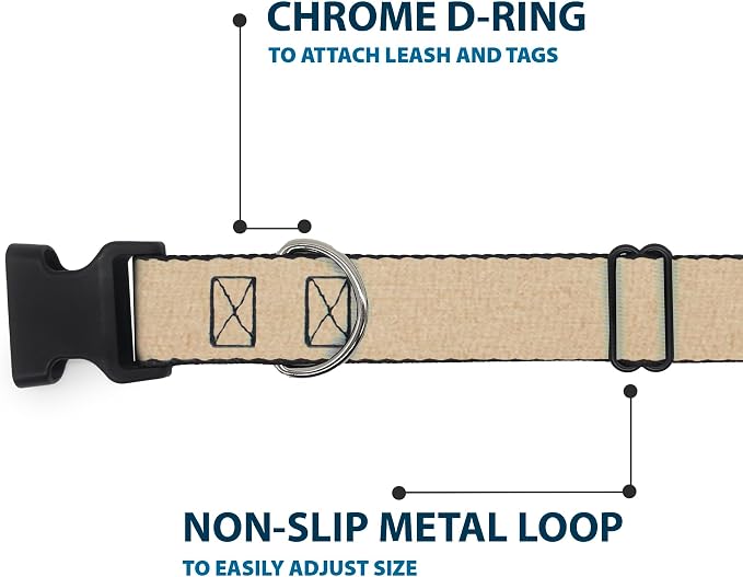 Buckle-Down Dog Collar Plastic Clip Natural Hemp 13 to 18 Inches 1.5 Inch Wide