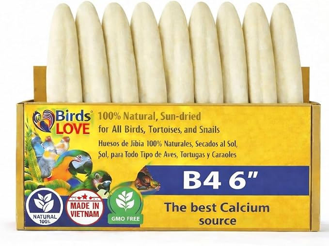 Birds LOVE 5.5-6″ Cuttlebones for Birds – 100% Natural Sun-Dried Calcium Carbonate Mineral Supplement – for Parakeets, Budgies, Cockatiels, Finches & Canaries – 4 lb with Holder – Made in Vietnam