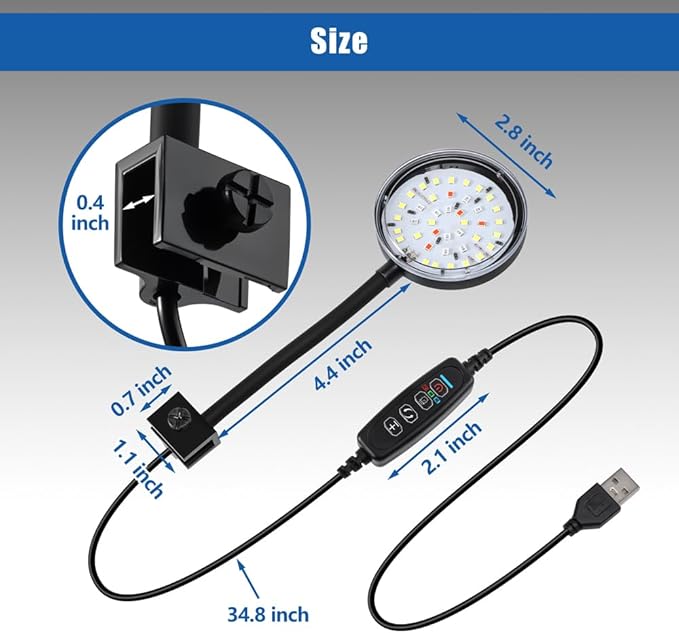 Clip On Aquarium Light 8W LED Fish Tank Light with Full Spectrum & Dimmable Brightness Timing USB Moving Aquarium Lamp for 1-5 Gallon Betta Fish Tanks