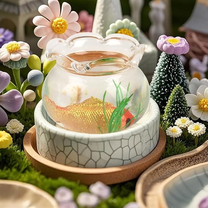 4Pcs Mini Size Fish Bowl Set, The Round and Square Glass Fishbowl, Miniature Landscape Accessories Home Decor Supplies