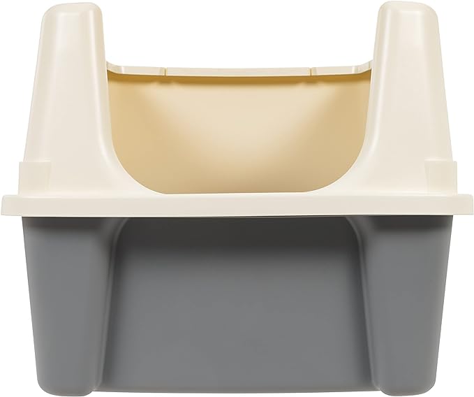 Amazon Basics Large Cat Litter Box with High Sides, Open Top for Easy Access, Includes Scoop with Storage, 19" x 15" x 11.75", Grey/Beige