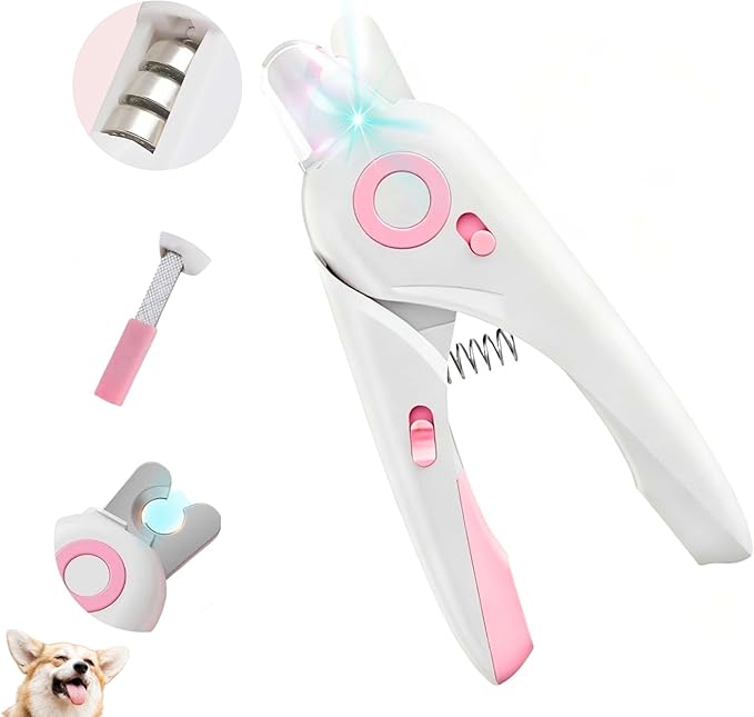4-in-1 Dog Nail Clippers with Light - Safe Pet Nail Trimmer for Dogs & Cats, All Breeds - Sharp Stainless Steel Blades, Nail Catcher & File for Easy Home Grooming