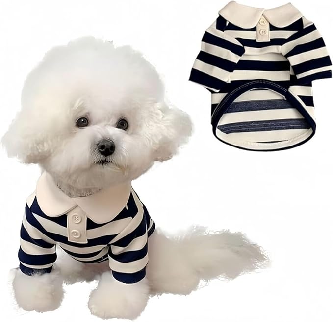 MANON ROSA Dog Clothes, Designer Boy Polo Shirt for Small Medium Dogs, Soft Puppy Outfit, Breathable Male Yorkie Chihuahua Shih Tzu Poodle Kitten Cat T-Shirt, Birthday Gifts - Blue, S, Fit 3-5lbs