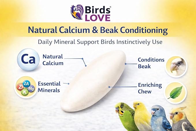 Birds LOVE 5.5-6″ Cuttlebones for Birds – 100% Natural Sun-Dried Calcium Carbonate Mineral Supplement – for Parakeets, Budgies, Cockatiels, Finches & Canaries – 4 lb with Holder – Made in Vietnam
