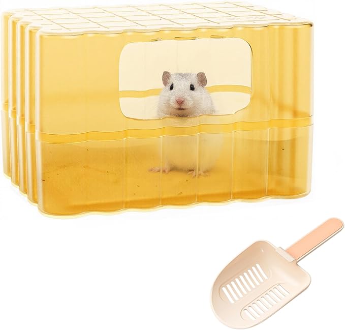 mini&moe Hamster Sand Bath Container - Small Animal Bathroom Shower Room & Corner Digging Box Toilet with Cleaning Scoop Rat Dust Bath House for Guinea Pig, Hedgehog, Squirrel