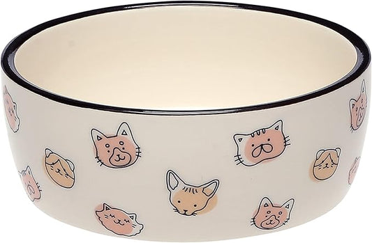 Pearhead Ceramic Cat Bowl, Holds 12 oz, Whisker-Friendly Pet Dish for Food and Water, Cute Cat Face Design