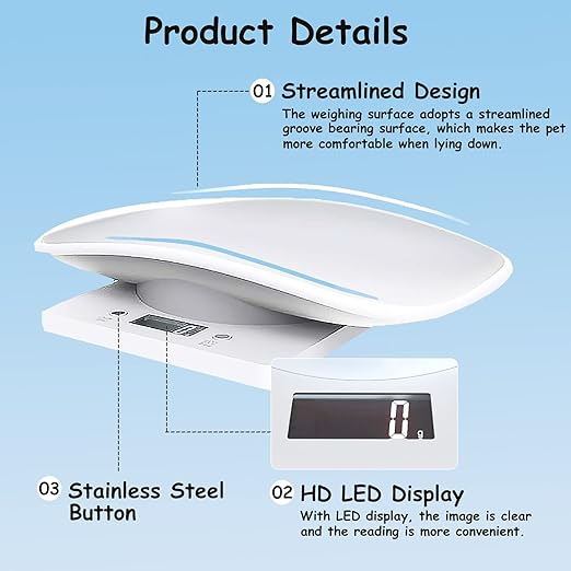 Digital Pet Scale, Portable LCD Electronic Weighing Scale with Tray(Max. 33 lbs), Small Animal Weight Scale, Multifunction Kitchen Scale for Food/Lizard/Puppy/Kitten/Hamster/Whelping