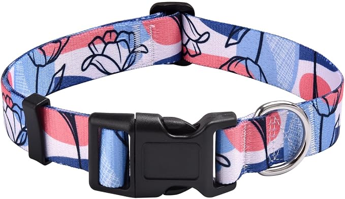 MarukoPet Dog Collar, Adjustable for Small Medium Large Dogs Puppy, Cute Design with Bohemia Floral Tribal Geometric Patterns Boys Girls Dog Collar(Rose Line-S)
