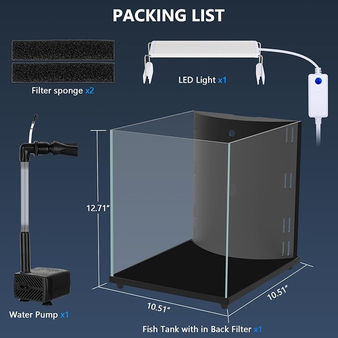 fishkeeper 5 Gallon Fish Tank Starter Kit, Small Aquarium with Filter | LED Light with 3 Colors, Self Cleaning Fish Bowl, Rimless Aquarium for Beginners only for Freshwater Tank, Room Desktop Decor