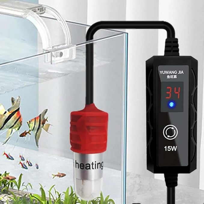 Mini Aquarium Heater 5V/2A USB 15W Super Small Fish Tank Heater with Digital Display Thermostat, Thickened Quartz Glass Betta Tank Heater Turtle Heater for Tanks up to 1 Gallon