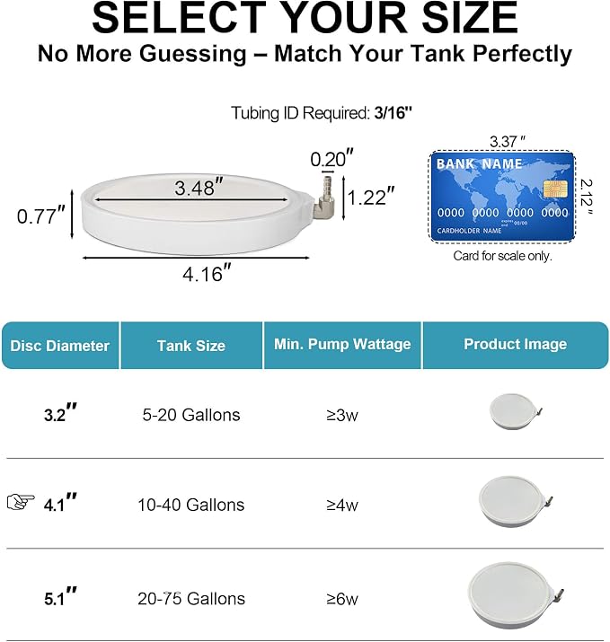4.1 Inch Air Stones for Aquariums, Aquarium Bubbler Fish Tank Oxygen Diffuser, Stainless Steel Nozzle Nano Atomization Disc for Freshwater Saltwater Hydroponics DWC Pond, 10-40 Gallon Tank