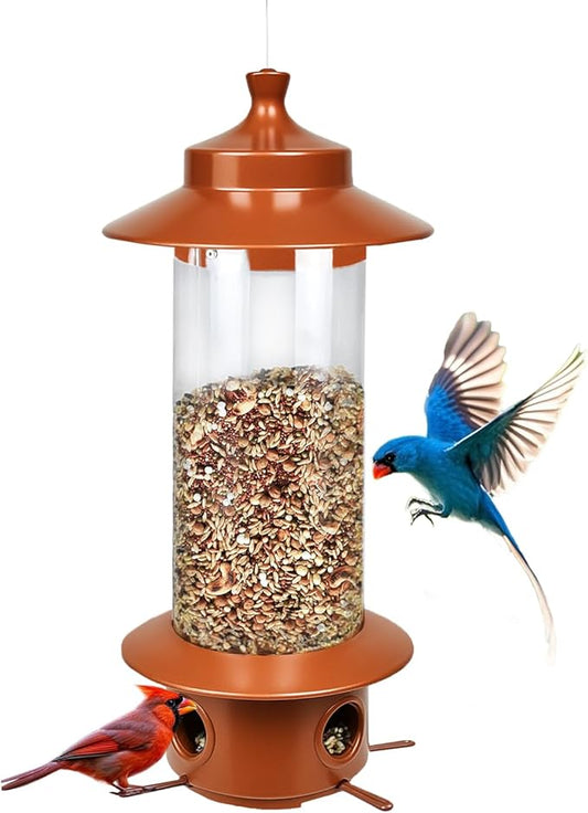Squirrel Proof Bird Feeders for Outdoor: 4.8LB Large Capacity Hanging Bird Feeder, Weight-Activated Mechanism Wild Bird Feeders, Chew-Proof Metal Birdfeeder for Finch Cardinal Chickadee