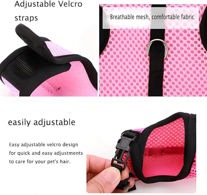 Bunny Leash and Harness Escape Proof,Soft Rabbit Mesh Vest Adjustable Buckle for Ferret Guinea Pig Hamster Walking Small Animal Pets Squirrel Rat, Pink M