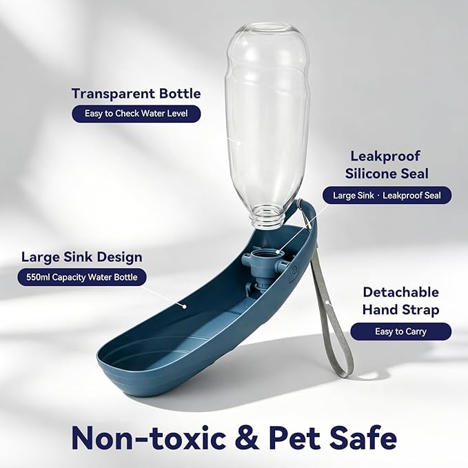 Dog Water Bottle, 550ML Large Capacity Leak-Proof Portable Pet Water Dispenser with Carrying Lanyard, Ideal for Outdoor Walking Hiking Travel