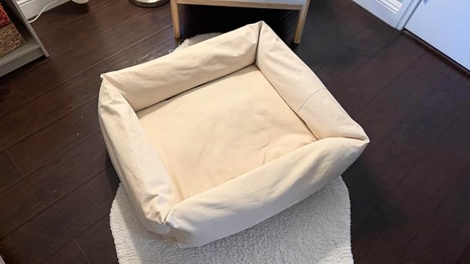 Rectangular Natural Cotton Canvas Dog Bed with Raw Cotton Insert – Eco Friendly Pet Bed with Removable Washable Cover, Breathable Cushion for Dogs & Cats (Natural, Medium 30" × 20" × 7")