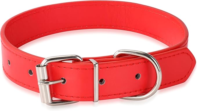 red Soft Leather Dog Collar for Small,Medium, Large Dog, Comfortable and Adjustable (Wide: 0.95'' for Dog's Neck: 13''~18'', red, L)