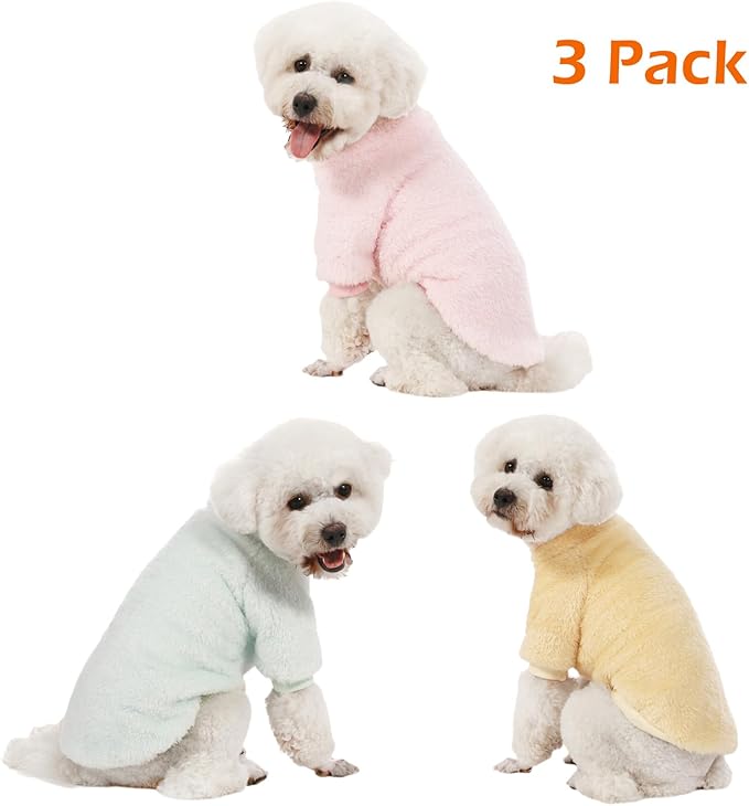 Dog Sweater, 3 Pack Dog Sweaters for Small Dogs, Dog Clothes for Small Dogs Girl Boy, Ultra Soft and Warm Puppy Sweatshirt Pet Coat for Winter Christmas (S, Lt Pink+Lt Green+Lt Yellow)
