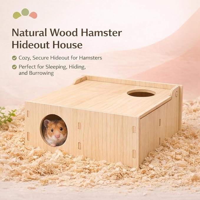 Wooden Hamster Tunnel Maze with Observation Skylight – Secret Peep Shed & Explore Hideout, Chewable Non-Toxic Enrichment Toy & Activity Center for Dwarf Hamsters & Young Syrians