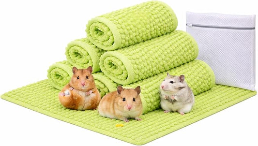 6 PCS Guinea Pig Fleece Cage Liners – Soft, Absorbent & Washable Multi-Piece Set with Laundry Bag, Durable, Portable, Easy-Clean Bedding for Small Pets, Rabbits, Hamsters (Green)