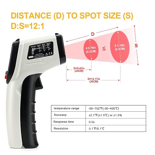 Non-Contact Digital Laser Infrared Thermometer, -58℉~ 752℉ (-50℃ ~ 400℃) Handheld IR Temperature Gun with Adjustable Emissivity for Kitchen Cooking BBQ Automotive Daily Use and Industrial