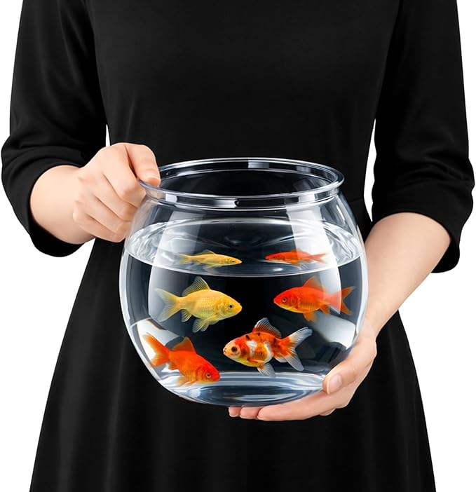 Okllen 2 PCS 1 Gallon Fish Bowl, Round Clear Plastic Goldfish Betta Fish Bowl Fish Tank for Aquarium, Terrarium, Home décor, Flower Vase Centerpiece