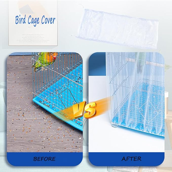 ZMD Bird Cage Seed Catcher, Large Birdcage Cover Adjustable Airy Nylon Mesh Net Birdcage Cover Skirt with Drawstring Seed Guard for Parrot Lovebirds Finches, White