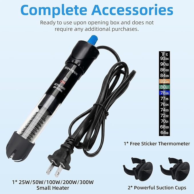 50W Aquarium Heater Adjustable Temperature Submersible Fish Tank Heater Water Thermostat with Thermometer for Freshwater and Saltwater Tanks