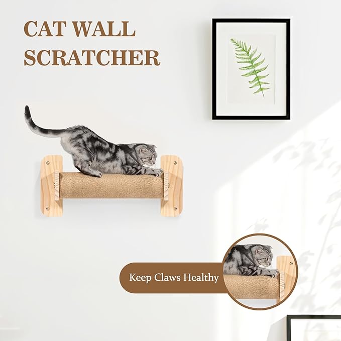 TAKEKIT Cat Wall Shelves and Perches, Wall Mounted Cat Furniture with Hammock, Bridge, Tree, Steps and Scratching Posts, Wooden Climbing System for Indoor Large Cats and Kittens