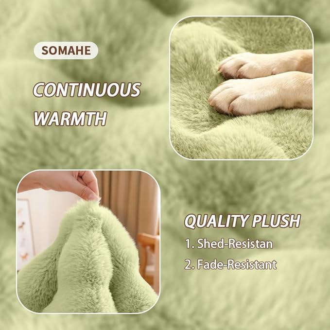 SOMAHE Large Dog Bed Mat, Extra Large Plush Faux Fur Washable Pet Bed for Large Dogs, Non-Slip Fluffy Dog Mat – Machine Washable XL Dog Sleeping Pad for Large Breeds, 35 x 27 Inch Green