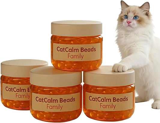 Cat Calm Beads Family, Cat Calming Diffuser Gel Non Plug in, 4 Pack Cat Anxiety Relief, Lasting 2 Months, Downtime More Peaceful for Pets and Owners Alike. (4pc)