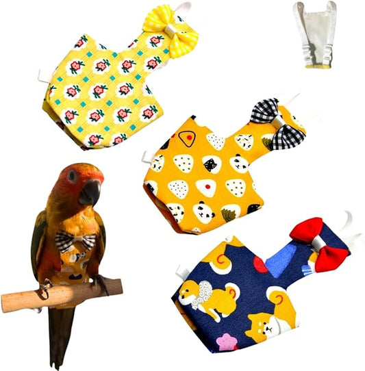 3PCS Bird Diaper with Adjustable Shoulder Strap Washable Parrot Diapers Reusable Bird Flight Suit Nappies Protective Breathable Nappy Clothes for Parakeet Macaw Conure (Sulphur-Crested Cockatoo)